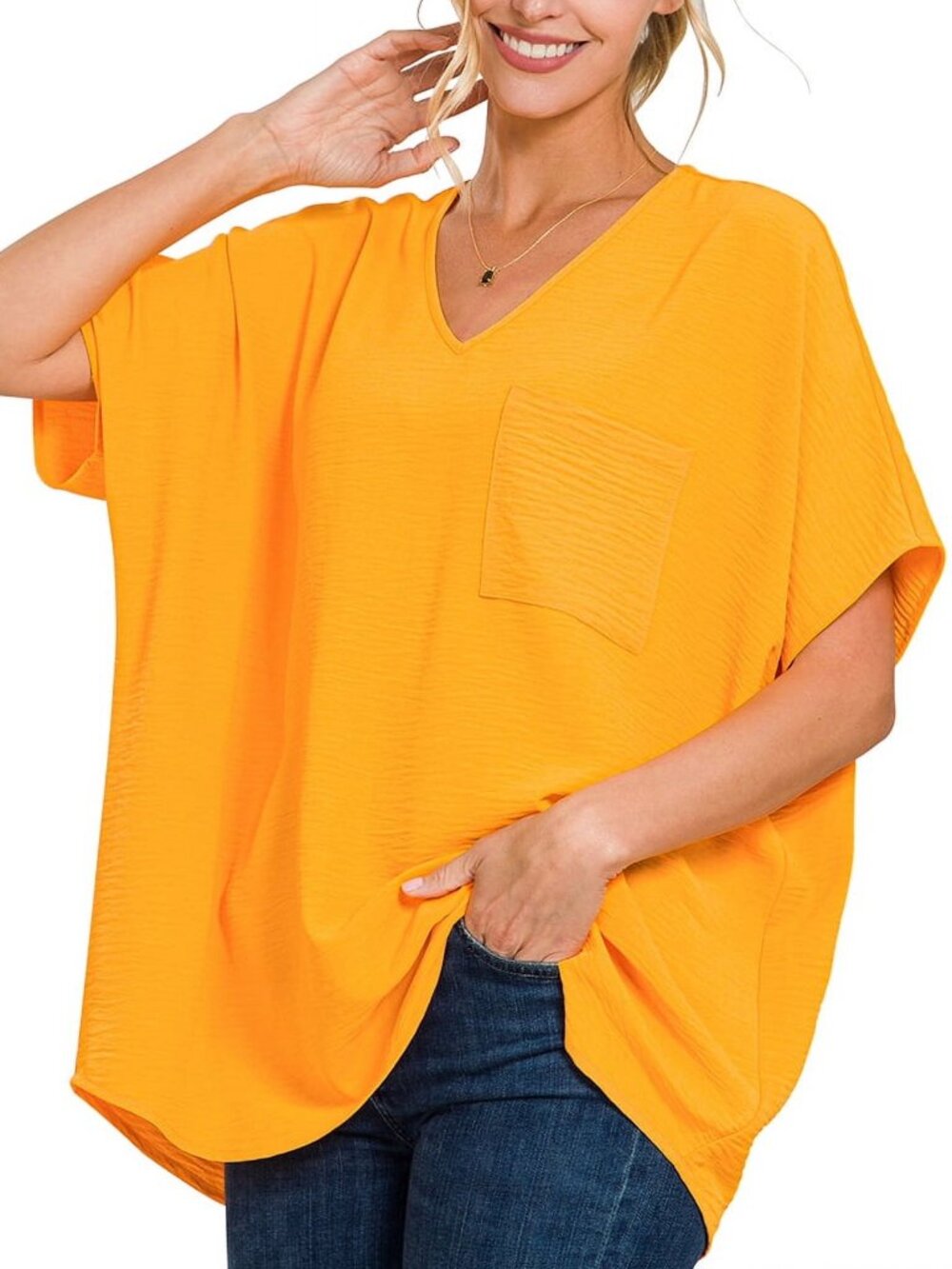 Zenana Full Size Texture V-Neck Short Sleeve Top